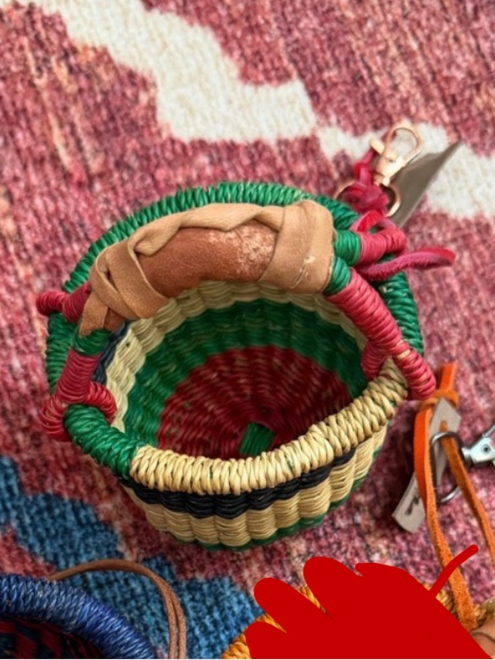 Colorful Woven Mini Basket Keychain - Picture 2 of 2